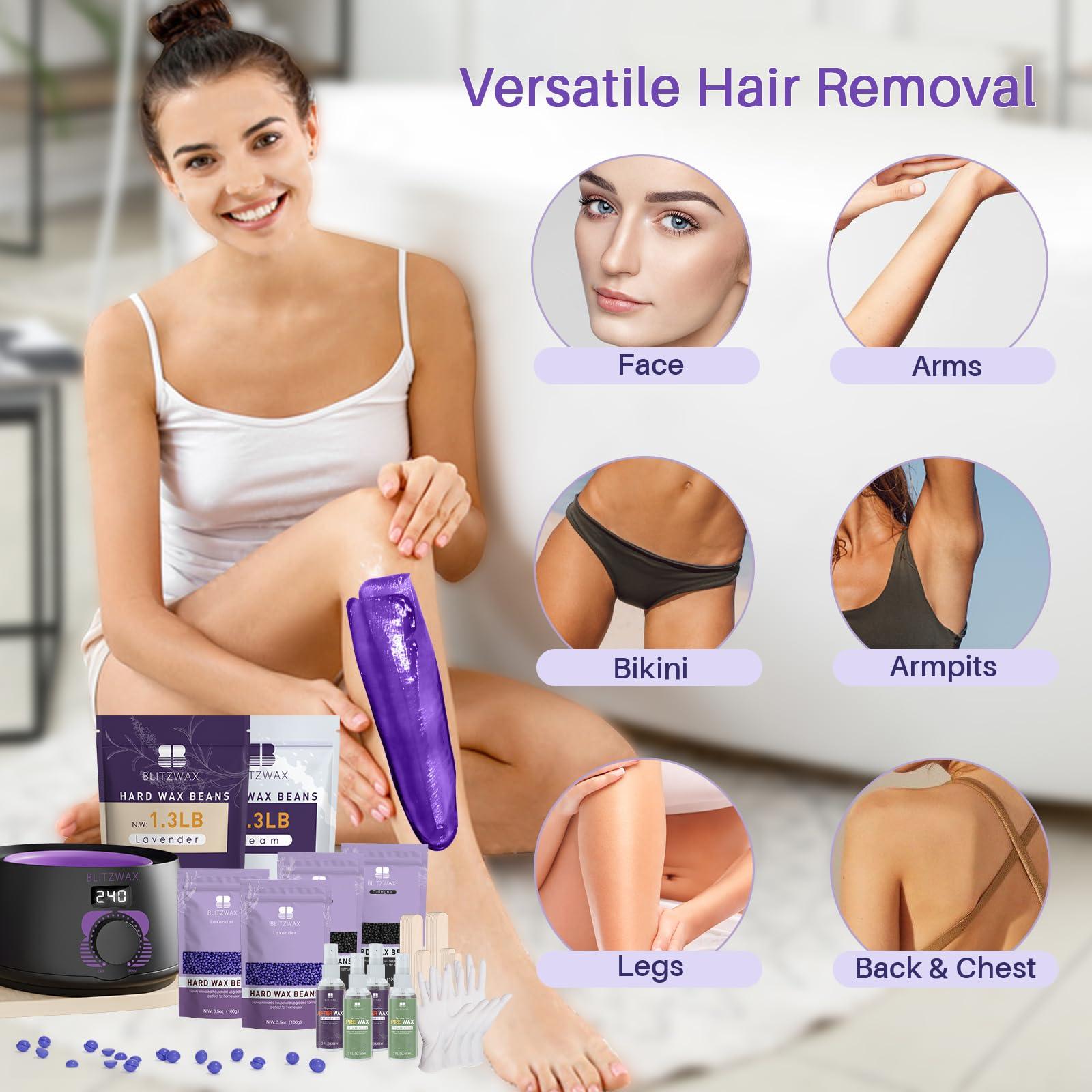 BLITZWAX BLITZWAX Digital Waxing Kit for Women and Men Hair Removal with 1.3lbs Lavender&1.3lbs Cream Wax Beans for Eyebrow, Body, Brazilian, Bkini and Sensitive Skin, Hot Wax Beads Kit for Home and Salon Use