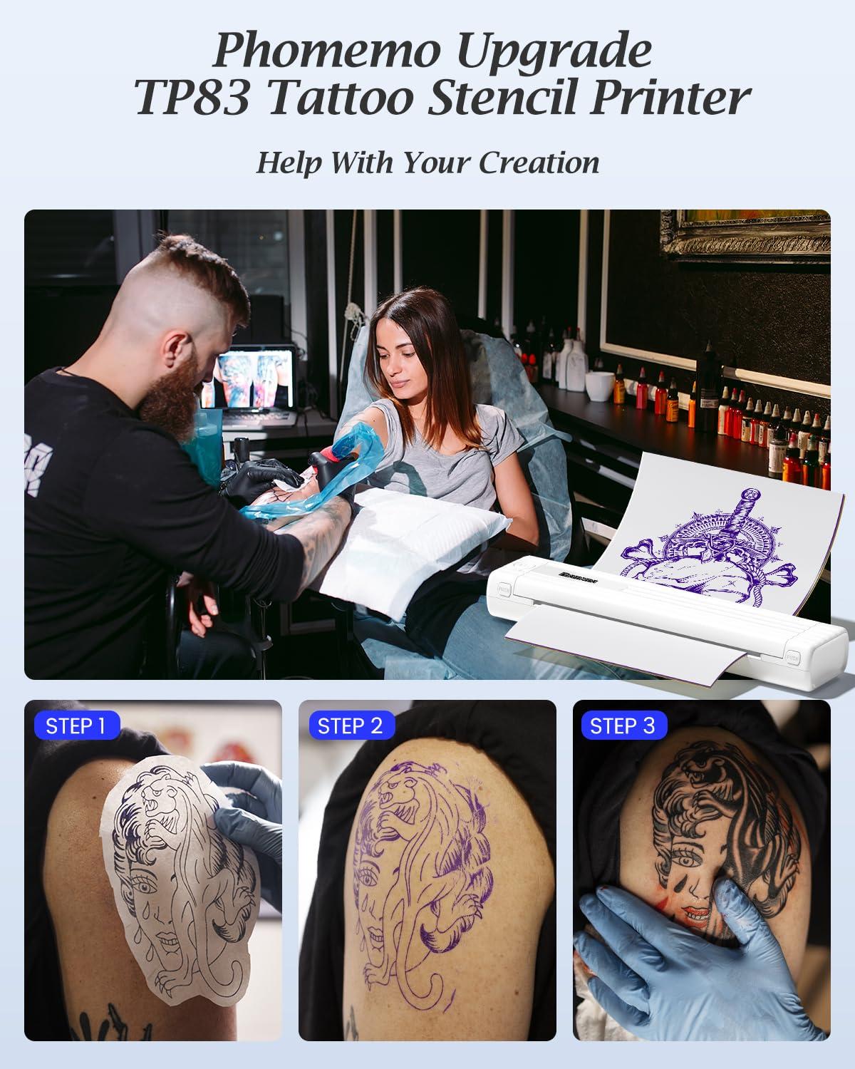 Phomemo Phomemo TP83 Tattoo Stencil Printer, Upgraded Thermal Tattoo Printer Machine with 10pcs Transfer Paper, Wireless Bluetooth Tattoo Printer for Tattoo Artists & Beginners, Compatible with iPad Phone PC