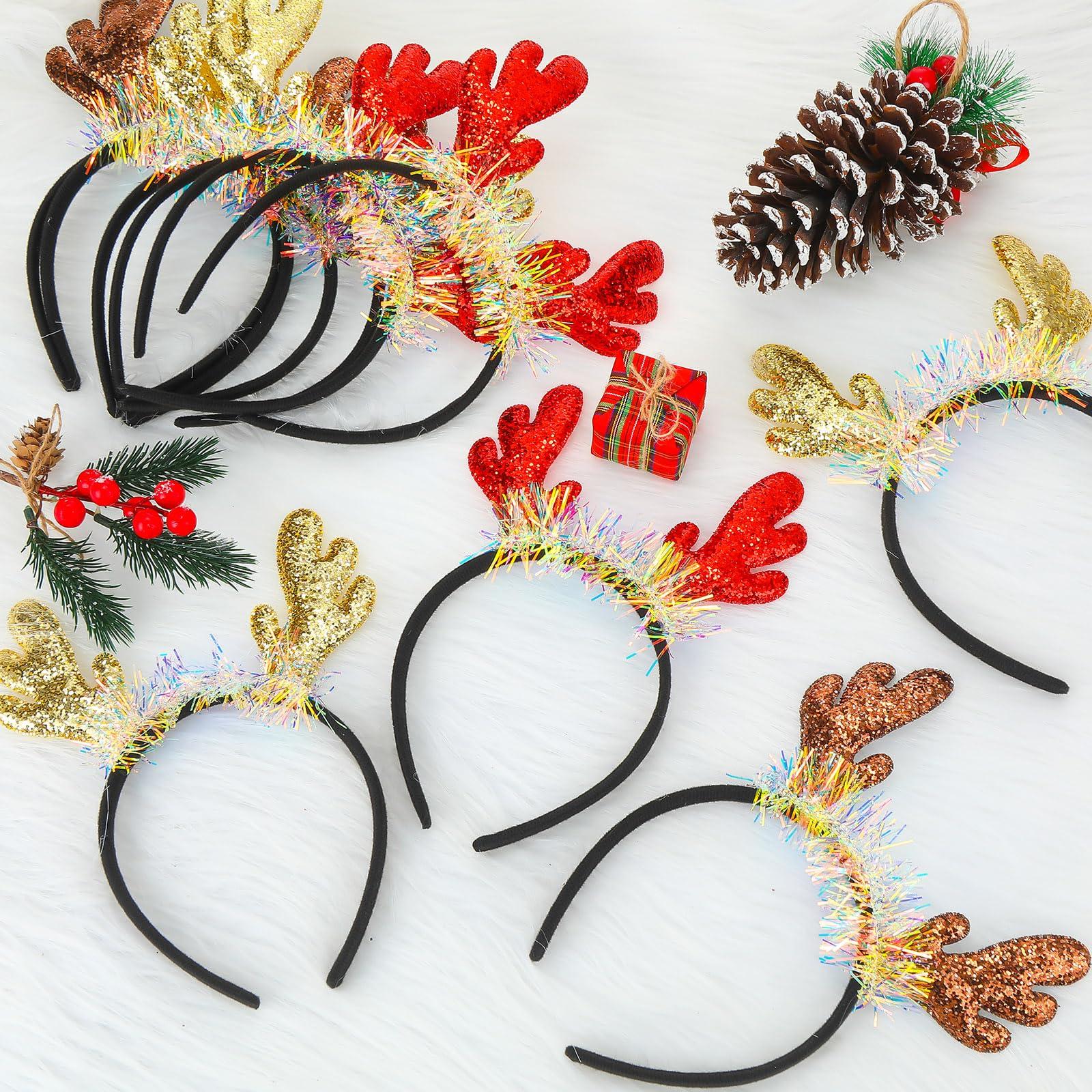 Riceshoot Riceshoot 30 Pcs Christmas Reindeer Antlers Headband Bulk Deer Antlers Headbands with Ears Deer Costume for Women Christmas Party Favors Halloween Supplies