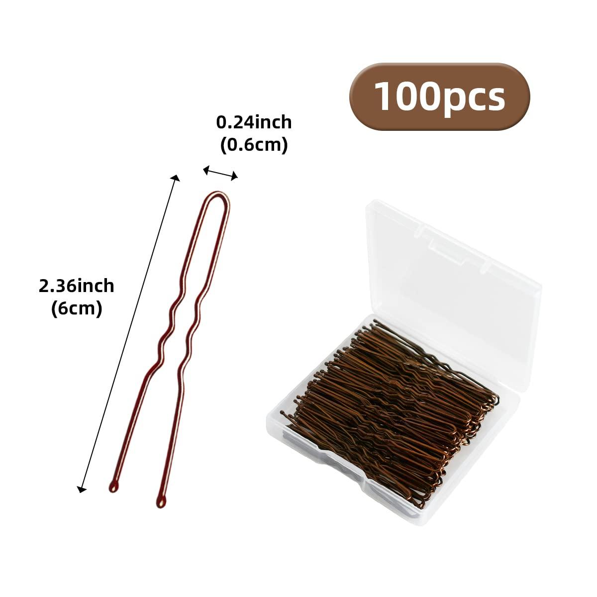 Tenalleys 100 PCS Invisible Wave Hairgrip U Shaped Hair Pins Kit Large Heavy Duty Crinkled Hair Pins for Women and Ballet Bun with Box (2.4 in, Brown )