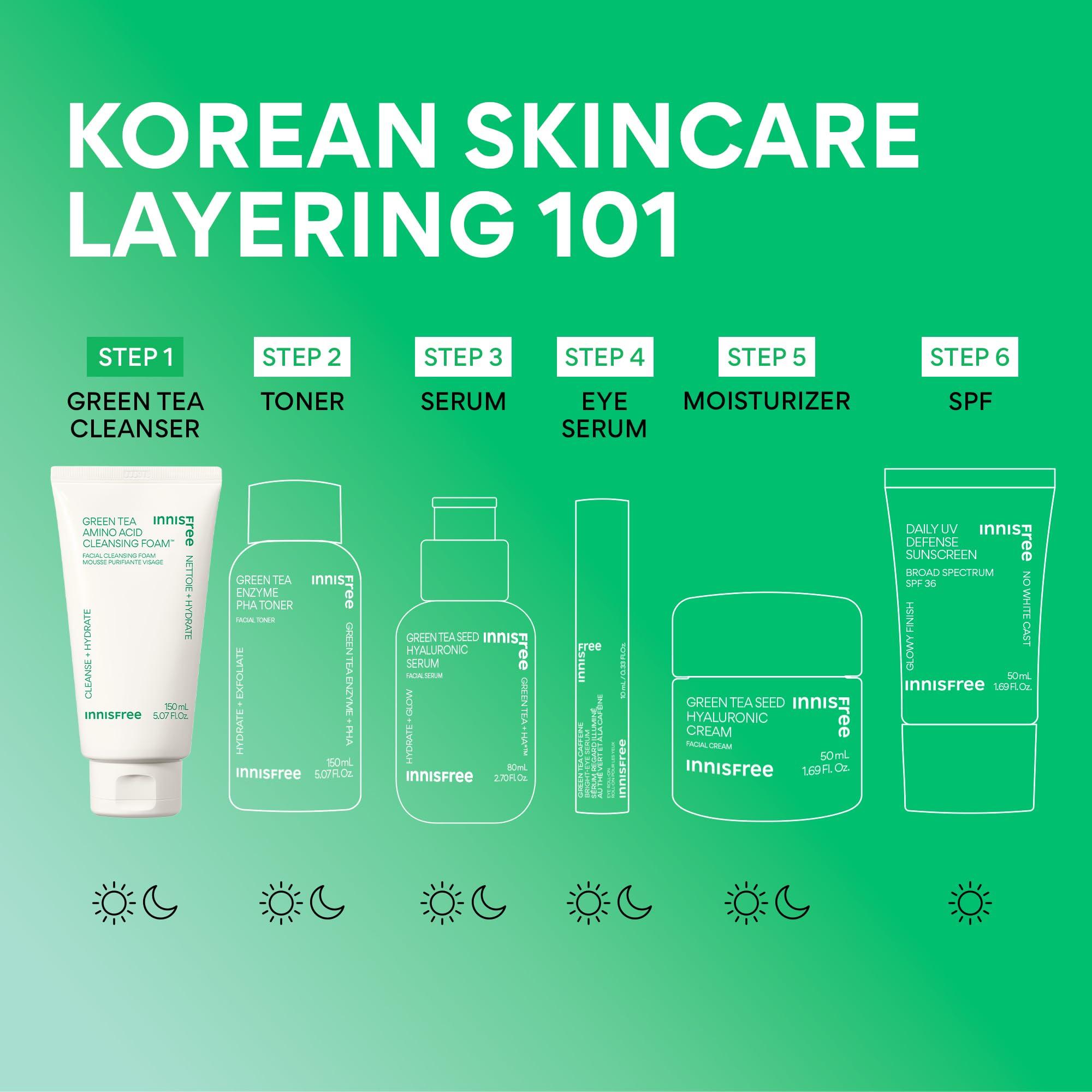 innisfree innisfree Green Tea Amino Acid Cleansing Foam, Sulfate Free, Hydrating Korean Face Wash with Gentle Foam