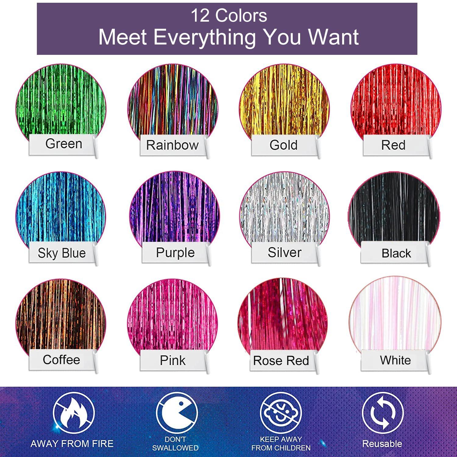 CelineBella CelineBella 12 Colors Hair Tinsel Kit with Tools Highlights Sparkling Fairy Hair with Glitter Powder Tinsel Hair Extensions for Girls Christmas Cosplay Party