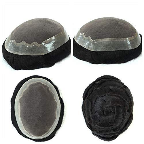 Hair Nature Mens Toupee Real Human Black Hair Replacement System Hair Cutting System for Men Thin Skin Real Gents Hair Fine Mono Toupee Hairpieces 7x9