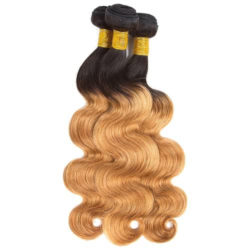 SEABURT #1B/27 Highlight Bundles Human Hair Body Wave Bundles Ombre Blonde Bundles 12 12 12 Inch 8A Grade Brazilain Remy Hair Extensions Designed For Black Women Human Hair Two Tone Black And Blonde