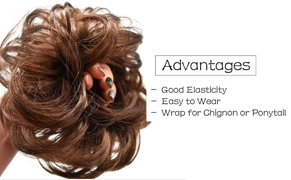 NinthAvenue Basics Messy Curly Hair Bun Wavy Scrunchies Synthetic Hair Extensions Updo French style Hairpiece for Womenn (#6 Dark Brown)