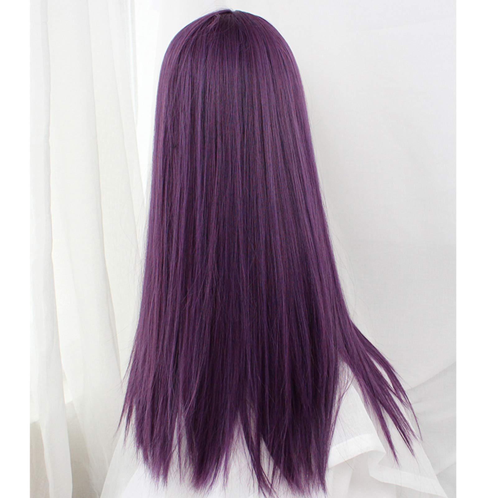 ZXCASDF ZXCASDF Wig Female, Purple Wig Long Hair, Lolita Natural Lifelike Long Straight Hair Harajuku Temperament COS Full Headgear, Breathable And Easy To Wear,Feather purple
