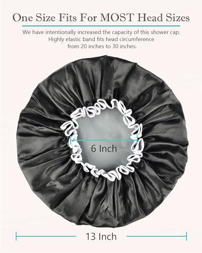 Luvruitaky Luvruitaky Shower Cap Large Reusable Shower Cap for Women 13 Inches Double Layer Waterproof Bath Hair Caps Black Oversized Adjustable Design for All Hair Lengths