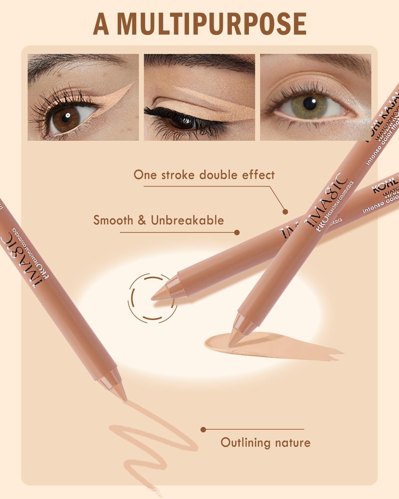 LYSdefeu Nude Beige Water Line Gel Eyeliner Pencil-1Pcs Waterproof Smudge-Proof Cream Eye Liner Waterline Brightener Pen,Smooth Easy-to-Sharpen Pencil with Sharpener,Longlasting Eye Makeup Gift for Older Women