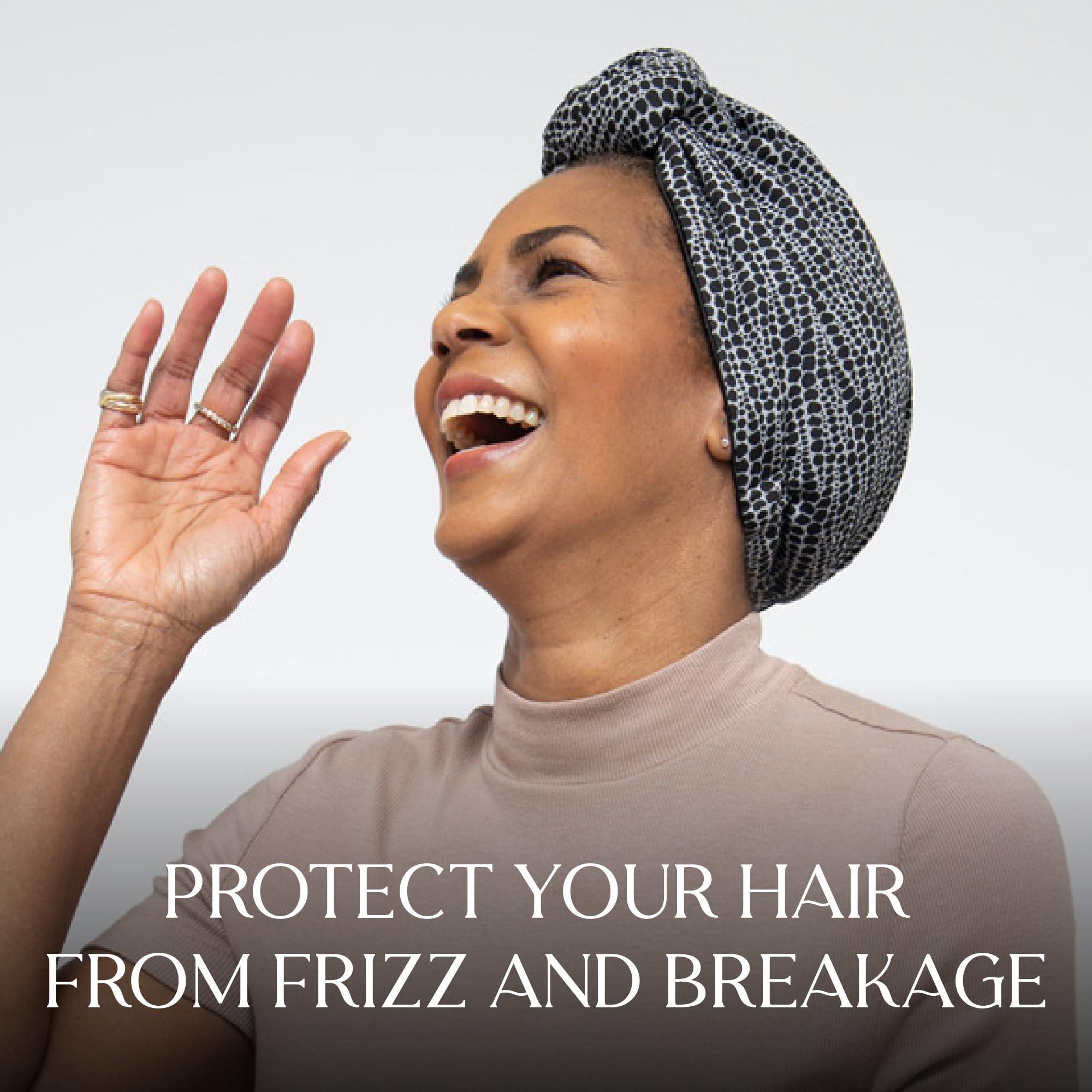 Loza Tam Loza Tam | Luxe Black & White Head Wrap Turban for Women | Satin-Lined Turban Hair Wrap for Women (US, Alpha, Small, Medium)