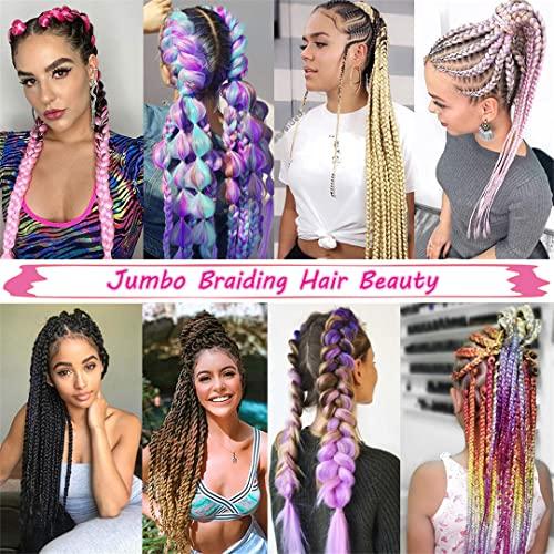 STREJHYT 5 Pcs Rainbow Shadow Braiding Hair 24 Inch Jumbo Braids For Braiding Weave Box Braids Hair Extensions Pink Purple Blonde B2 24inches 1Pcs/Lot