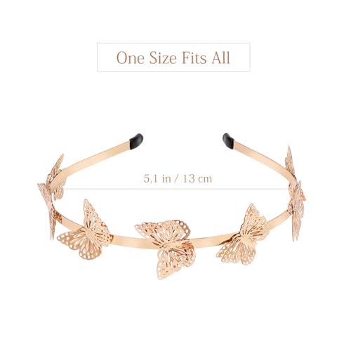 Beaupretty Butterfly Headband,Hollow Metal Headband Alloy Tiara Headpiece Hair Accessories for Women Girls,Gold