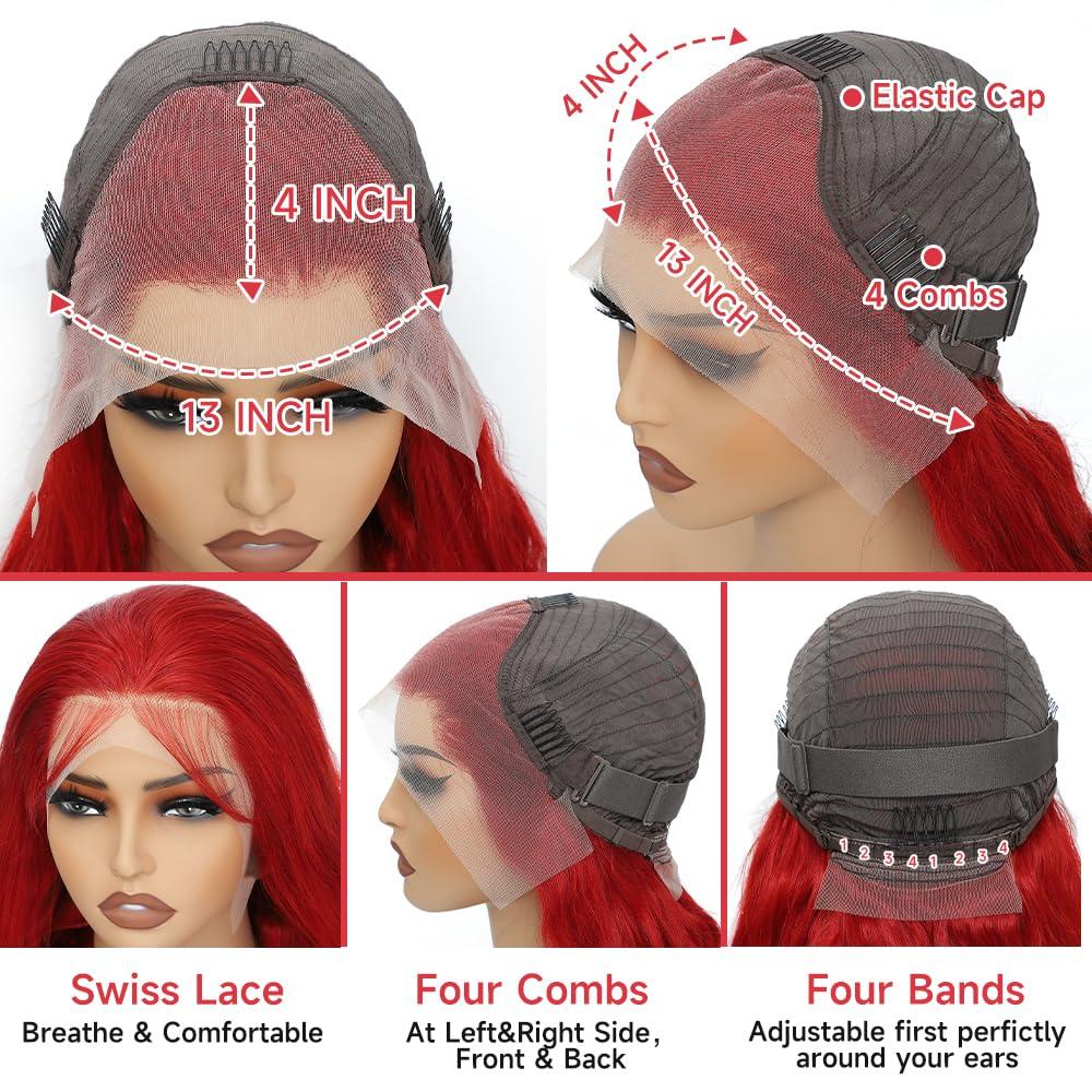 Avolo Red Lace Front Wigs Human Hair 13x4 Red Wig Human Hair Body Wave Lace Front Wigs Human Hair HD Red Colored Wigs Human Hair 180% Density Red Frontal Wig Glueless Wigs Human Hair Pre Plucked 26 Inch