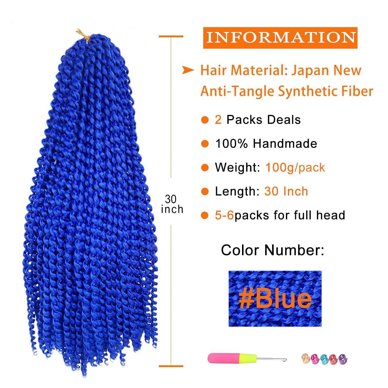 RENJOING Blue Passion Twist Hair 30 Inch 2Packs Blue Water Wave Crochet Hair for Passion Twists Long Bohemian Braiding Protective Style Hair Extensions (30 Inch, 2 Packs, Blue#)
