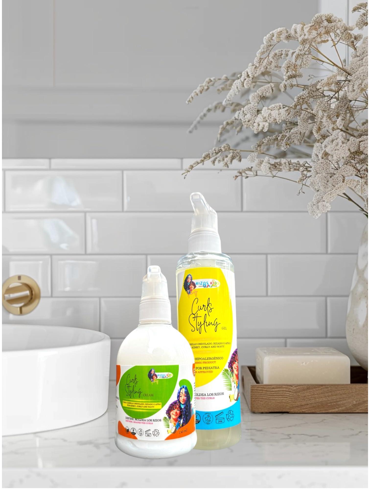 Rizos Kids Rizos Kids, Hair Care Set with Shampoo, Conditioner, Shine Drops, Curl Styling Gel & Cream.