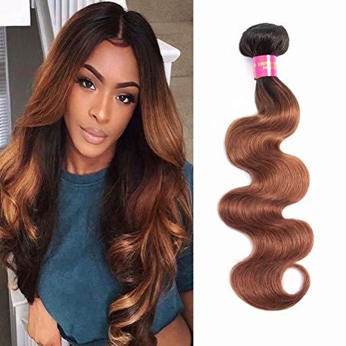 FEEL ME Brazilian Body Wave Ombre Hair Bundles Unprocessed Virgin Human Hair Extensions Ombre Brown Brazilian Hair 3 Bundles Deals Ombre Human Hair Bundles (1b/30, 10 12 14 inch)