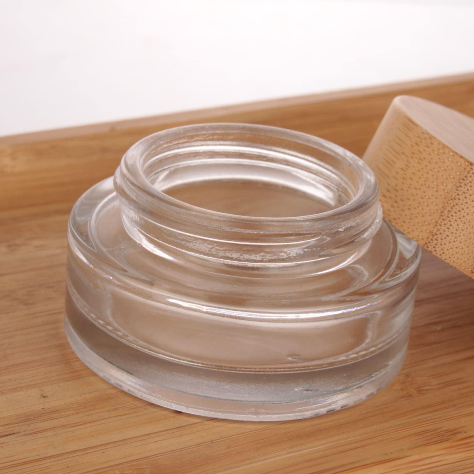 COSIDEA COSIDEA 5pcs Empty 1 OZ/30g Round Clear Glass Jars with Bamboo lids, Bamboo Cream Jar Refillable Cosmetic Travel Containers for Lip Balm, Ointments, Lotion Packing