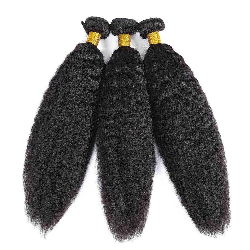 Capurchra Brazilian Yaki Wave Hair Bundles Virgin Human Hair 3 Bundles Yaki Wave Hair Extensions Double Weft Hair Weave Bundle 100% Unprocessed Virgin Hair Bundles 26 28 30 Inch