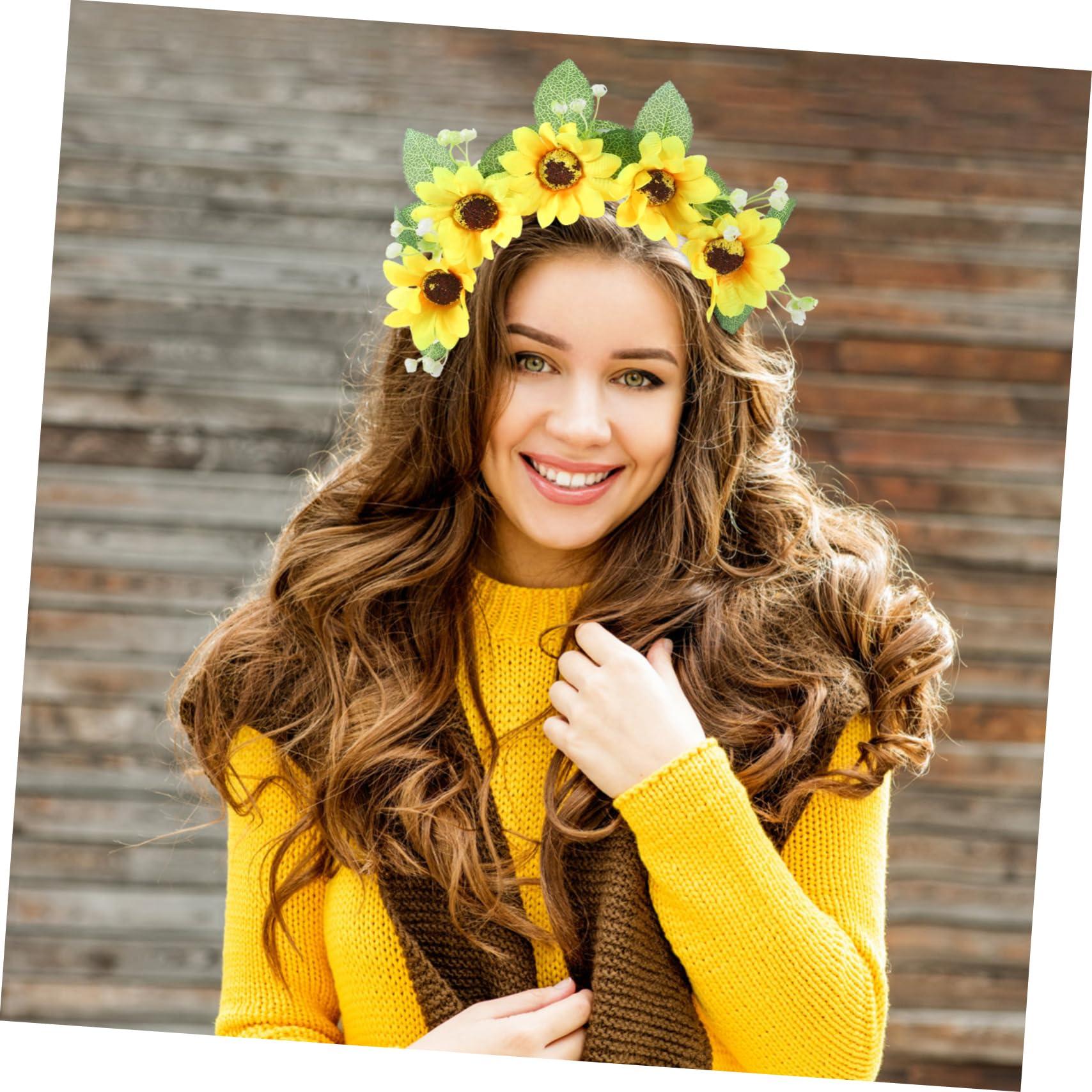 HAKIDZEL HAKIDZEL Garland Headband Boho Decor Flower Headbands 70s Headband Sunflower Hair Accessories Flower Head Bands for Women Flower Headband for Women Bohemian Headband Crown Fabric Miss Daisy