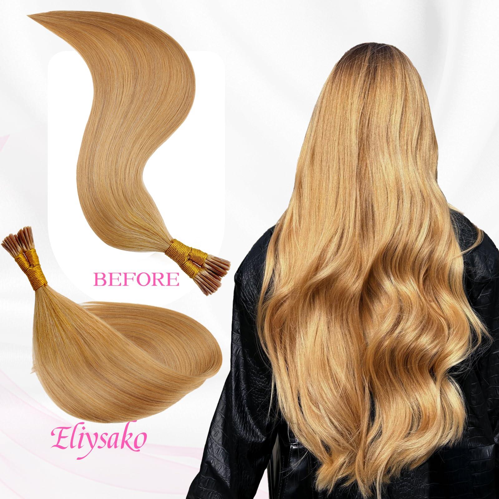 Eliysako Itip Human Hair Extensions I Tip Hair Extensions Human Hair 50g 20inch(#78) Natural Blonde Itip Hair Extensions I Tips Hair Extensions Real Human Hair Cold Fusion Itip Hair Extensions