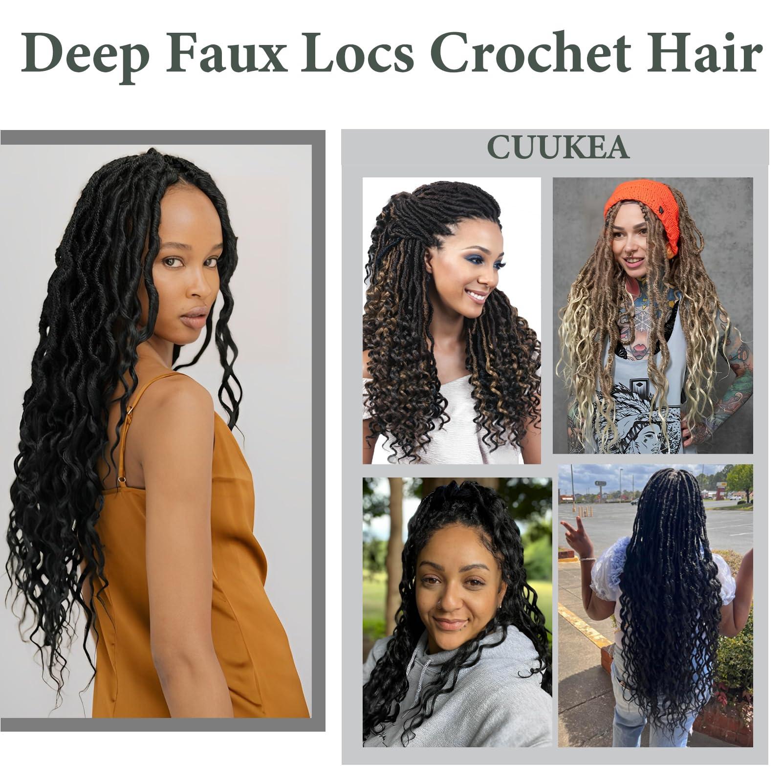 CUUKEA Deep Faux Locs Crochet Hair With Curly Ends 14 Inch Soft Locs Pre looped Goddess Locs Crochet Hair Deep Wave Crochet Braids for Women Locs Crochet Hair(Black to white)