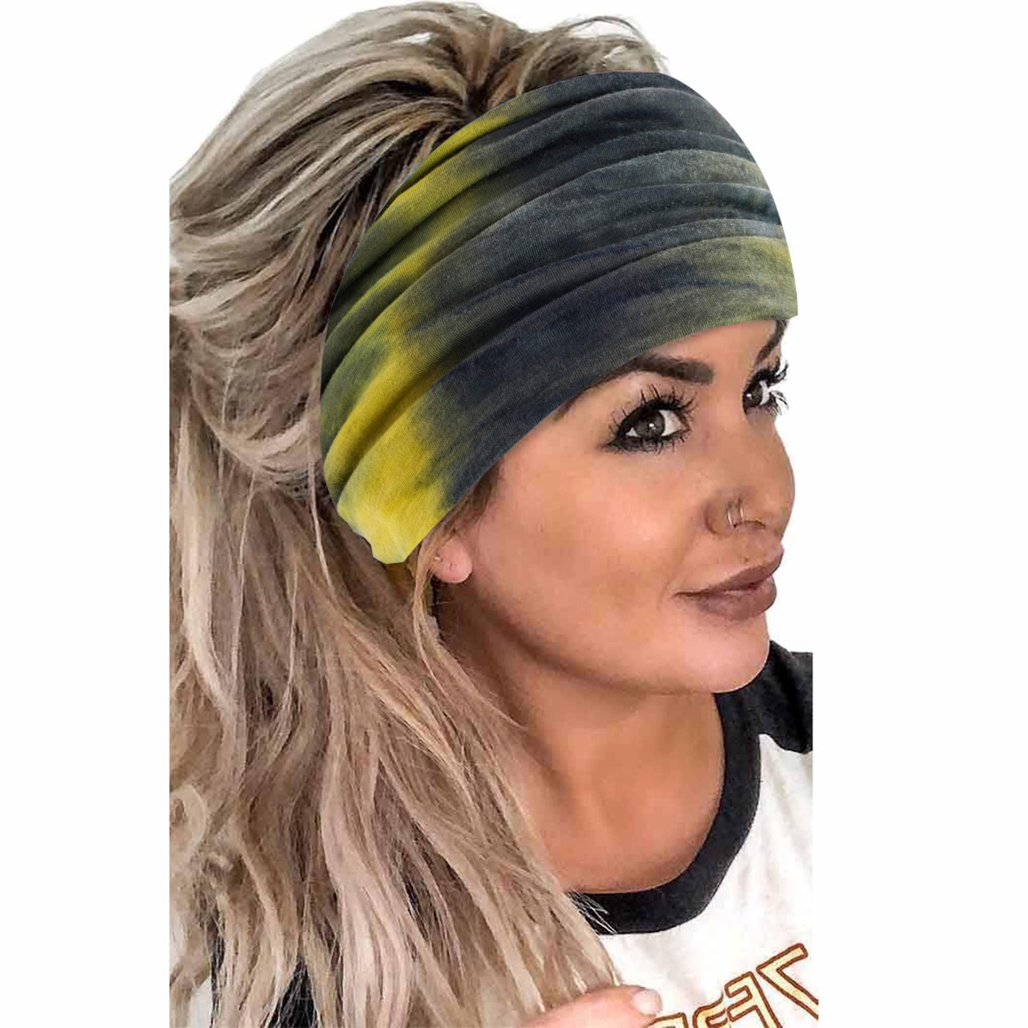 STGDAK STGDAK Boho Headbands For Women Fashion Stretch Wide Hair Bands Tie Dye Knoted Turban Head Bands Yoga Running Sweatband Elastic Headband Stylish Wrap Headbands Hair Accessories for Teen Girls 4 Pack