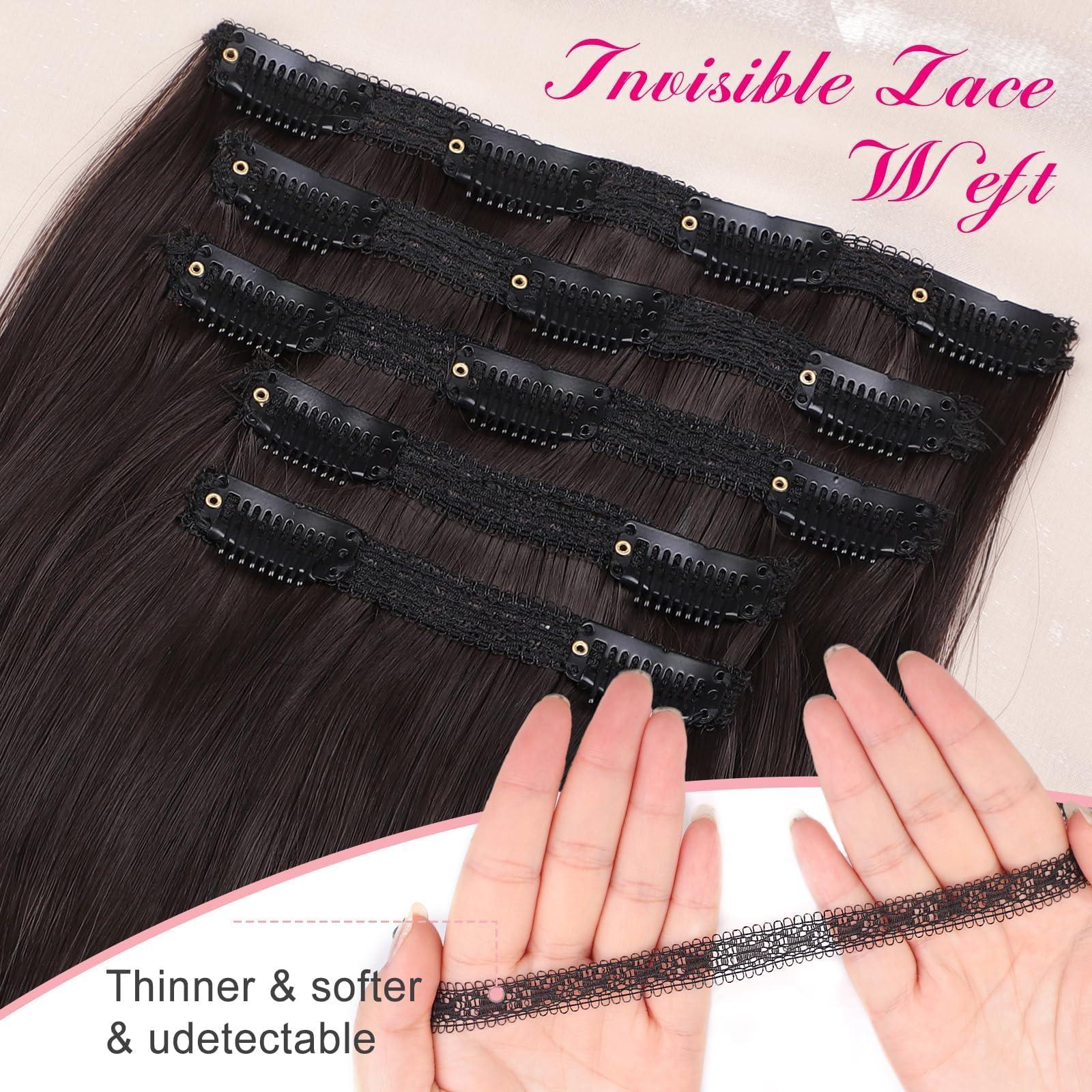 SUZYACCKR SUZYACCKR Clip in Hair Extensions For WomenDrak Brown Long Stright Layered Hair Extensions 18 inch 5PCS Hair Extension Thick Set Natural Soft Hair