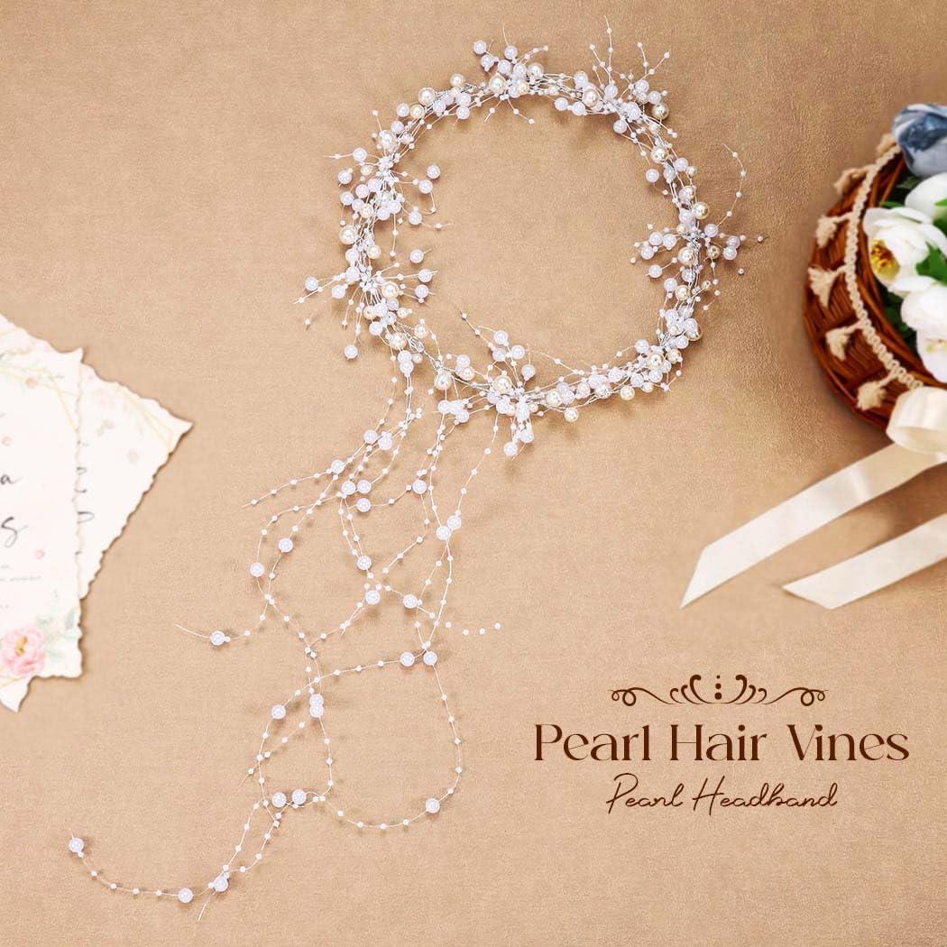 BARTOSI BARTOSI Pearl Bridal Headband Silver Pearl Tassel Wedding Hair Accessories Prom Headpiece for Women and Brides