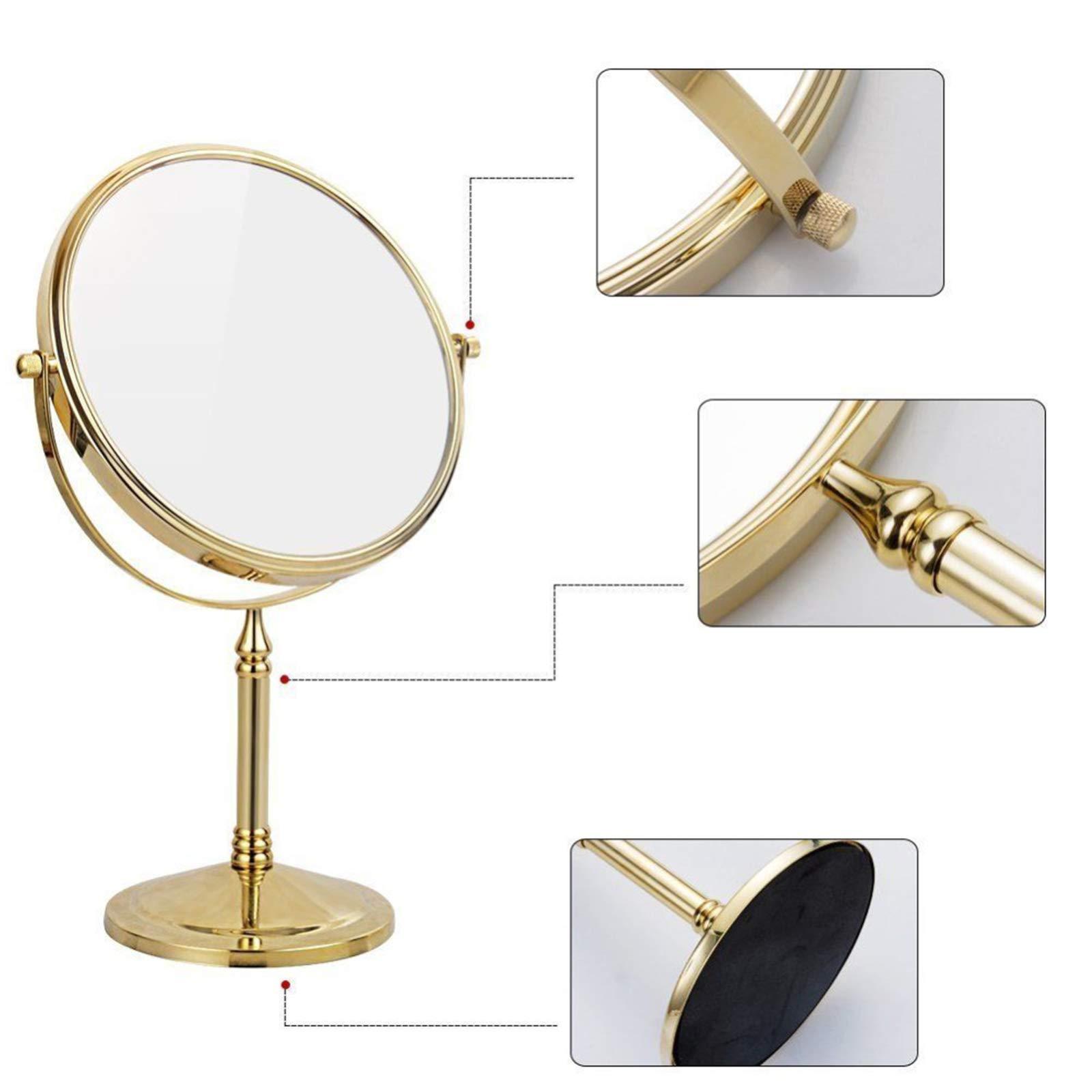Makeup 8 Inch Countertop Makeup Mirrors, Double Sided Brass Standing Vanity Mirror, 1X and 3X/5X/7X/10X Magnifying, 360° Rotation Tabletop Cosmetic Mirrors,Gold,5X