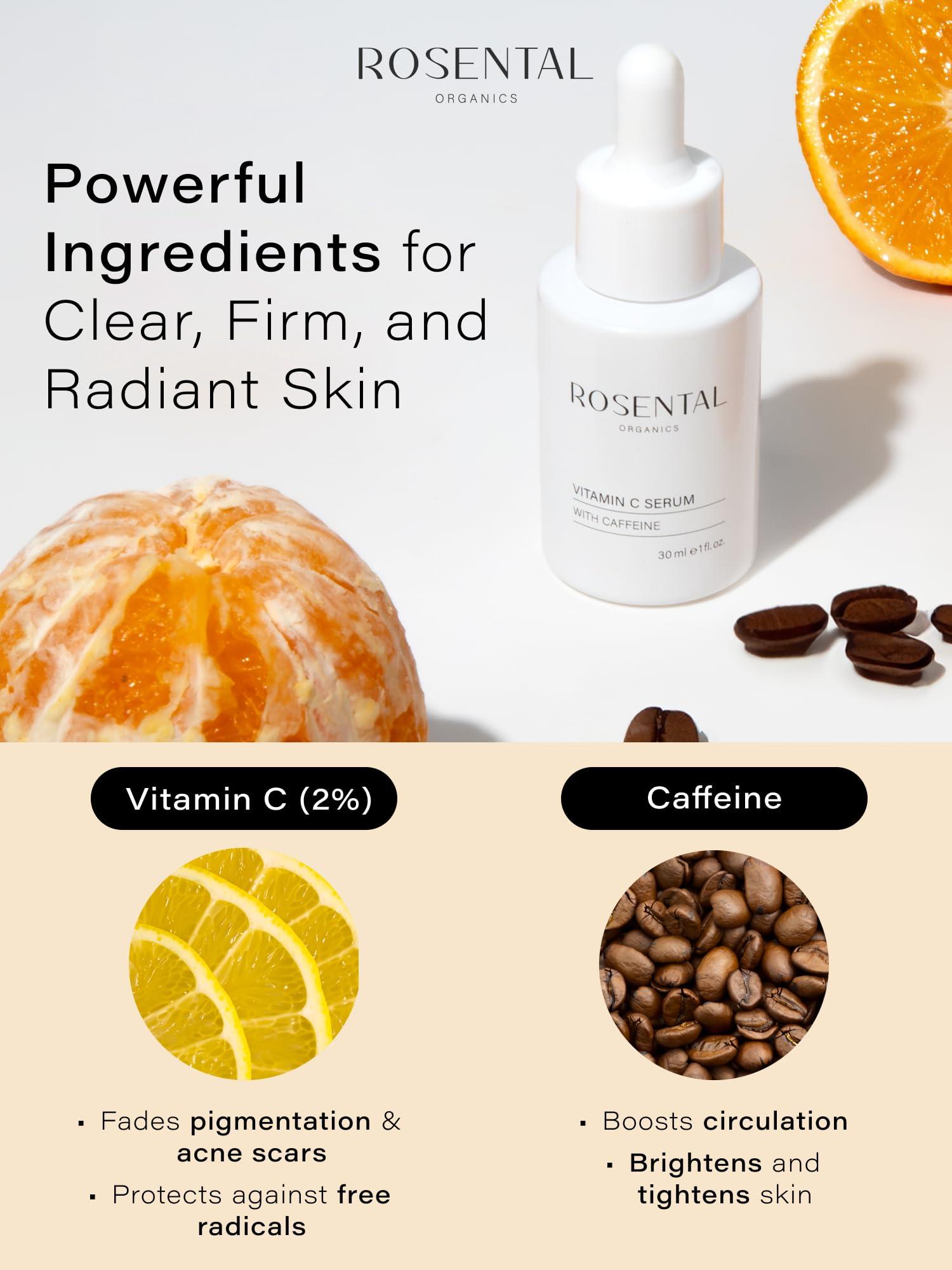 Rosental Rosental Organics Vitamin C Serum with Caffeine (30ml) - Hydrating Facial Serum - Against dark pigment spots and acne scars - Wrinkles - Brightening facial care - Natural Cosmetics - Made in Germany