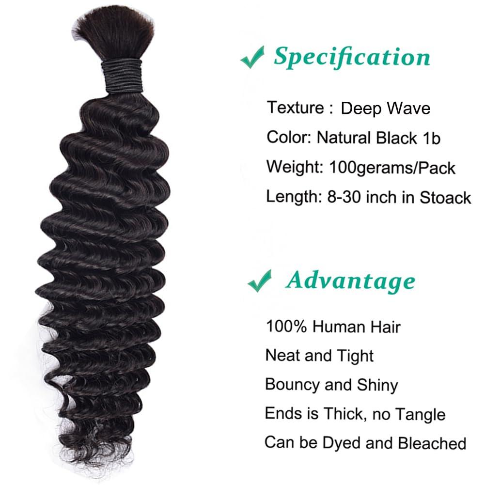 Kiss darling LASHES Brazilian Remy Human Hair Deep Wave Bulk Hair For Braiding 100% Unprocessed Human Hair Bulk For Braids No Weft Bulk Hair Deep Curly 22inch 100g