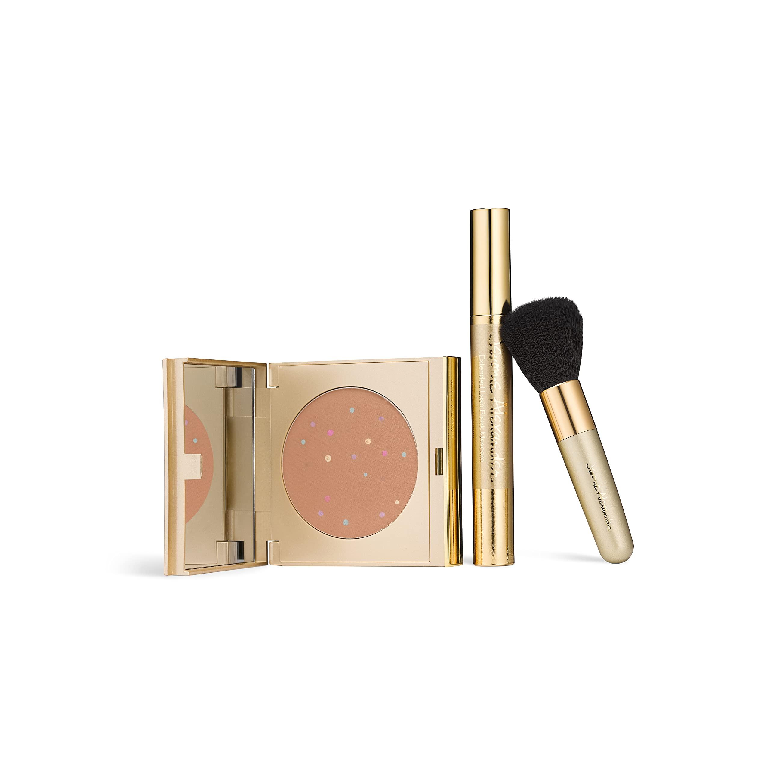 Jerome Alexander Jerome Alexander MagicMinerals Pressed Mineral Powder Set with Mirror Compact, Extending Lash Mascara, Professional Stubby Brush & Blending Sponge (Dark)