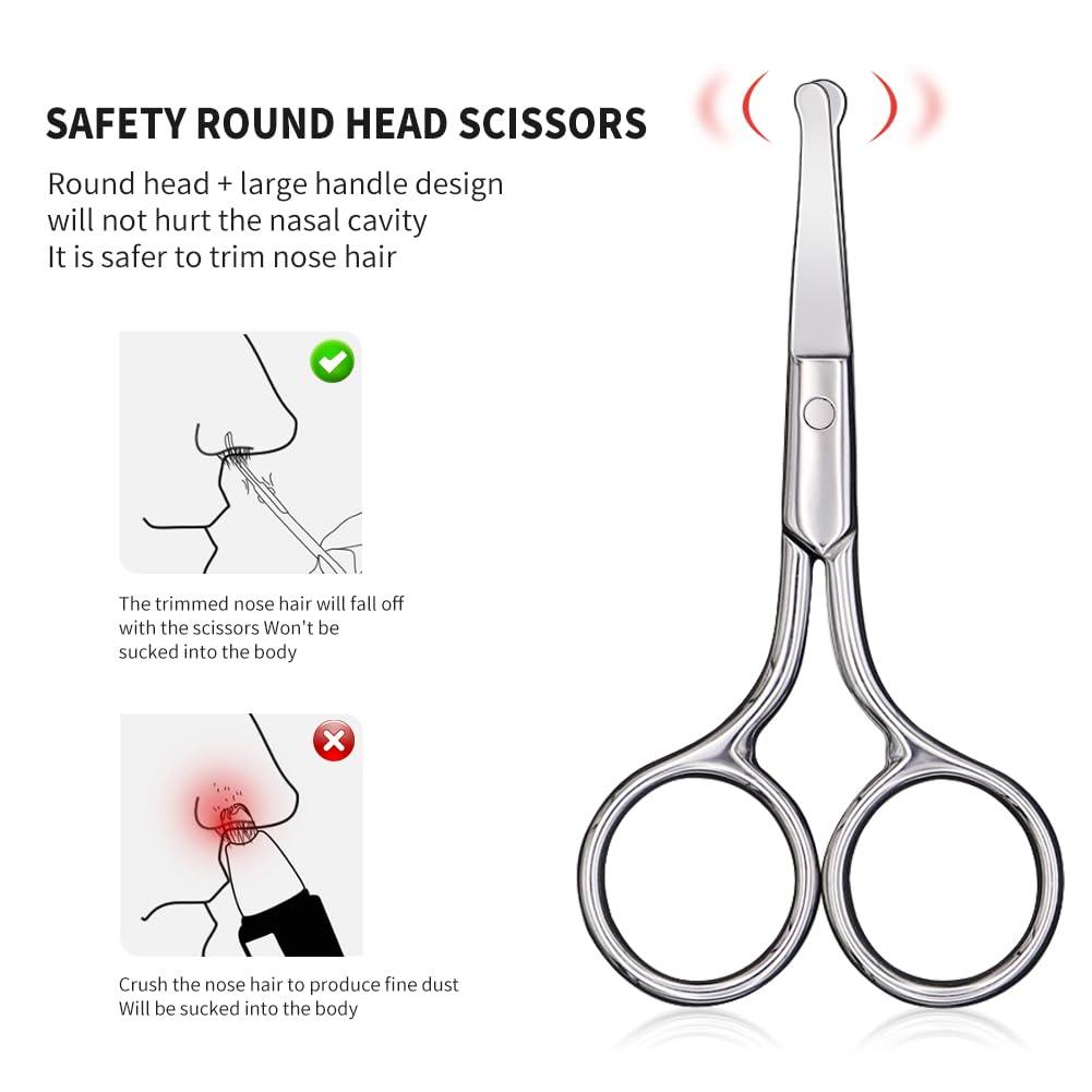 AsonTao Small Scissors, Eyebrow Scissors, Nose Hair Scissors Round Tip Design, Will Not Hurt the Nasal Cavity. Professional Grooming Scissors for Hair, Eyelashes, Nose, Eyebrow Trimming, Mustache. -AsonTao