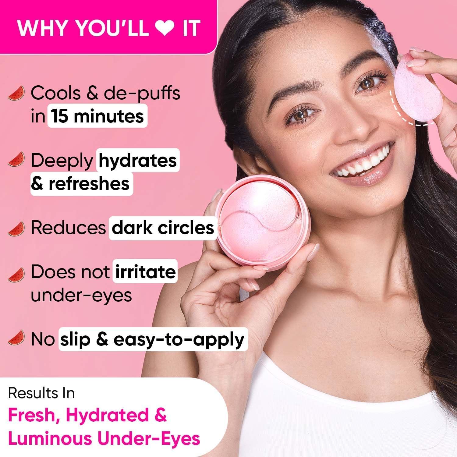 NinthAvenue Basics Dots and Keys Watermelon Cooling Hydrogel Under Eye Patches for Dark Circles & Puffiness Reduction | With Hyaluronic & Niacinamide | Eye Patches | Instantly Hydrates, Cools & De-Puffs | 60 Patches