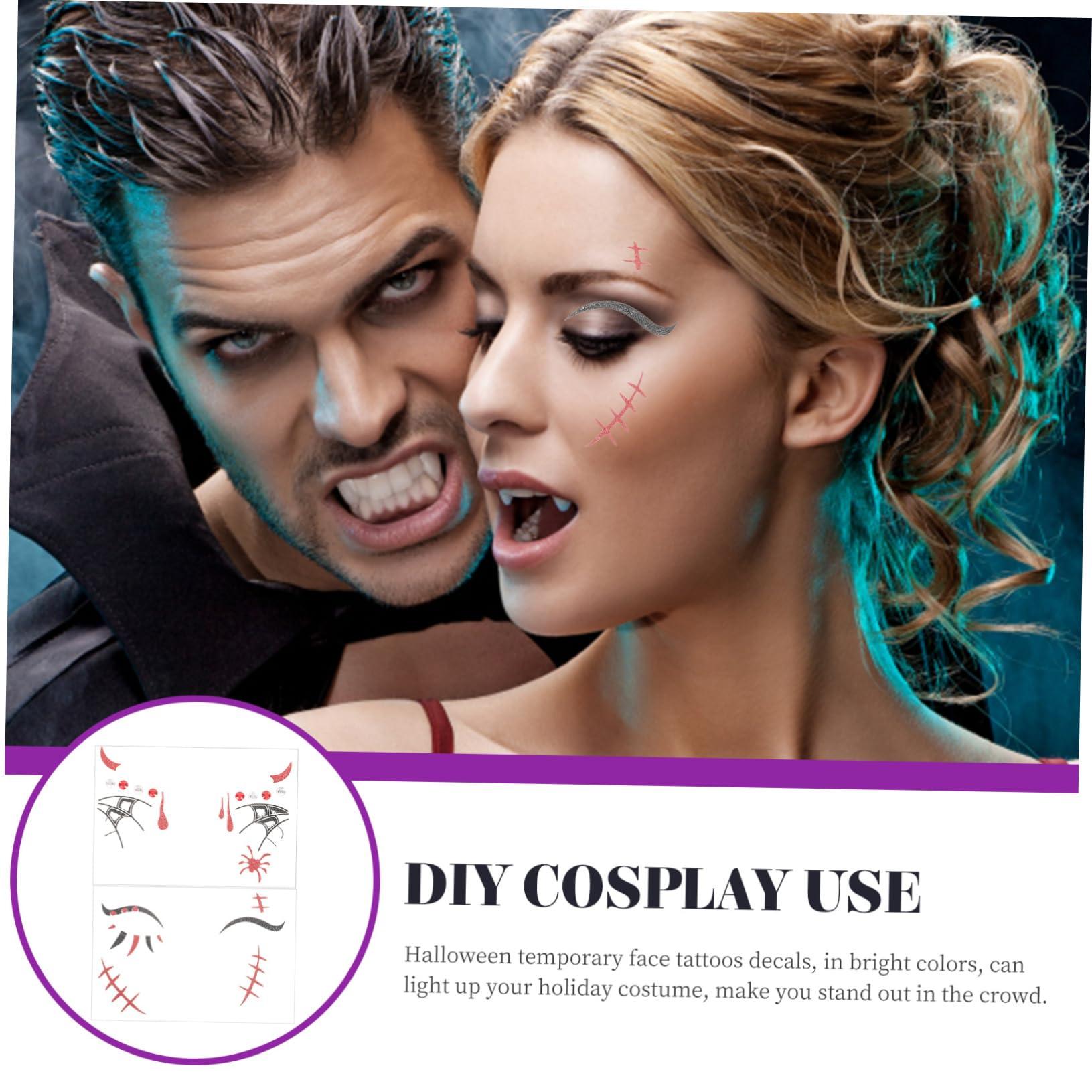 MERRYHAPY MERRYHAPY 2 Sheets Halloween Temporary Tattoo Stickers Makeup Face Tattoos Skin-Friendly Rhinestone Design for Party Favors