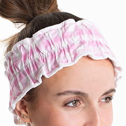 Bella Il Fiore Bella Il Fiore Spa Headband Soft Cotton Spa Facial Headband with Velcro Closure, One Size Fits Most, Pink Gingham