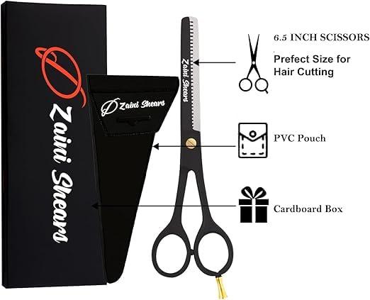 Zaini Shears Professional Thinning Scissors Texturizing Teeth Shears for Hairdressing, Salon and Home Use Thinning Shears for Hair Cutting, Japanese Stainless Steel, 6.5 inch, (black gold)