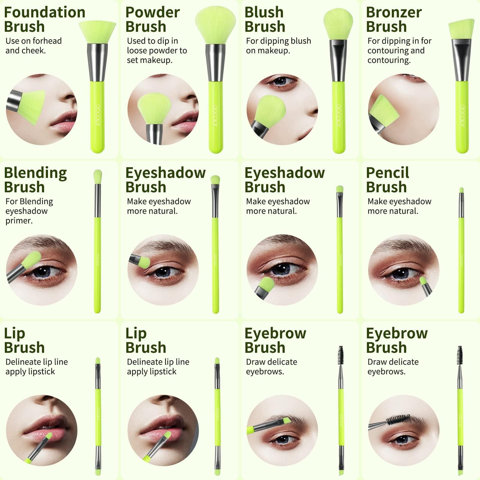 docolor Docolor Makeup Brushes 10Pcs Makeup Brush Set Premium Synthetic Powder Kabuki Foundation Contour Blush Concealer Eye Shadow Blending Liner Make Up Brush Kit - Neon Green