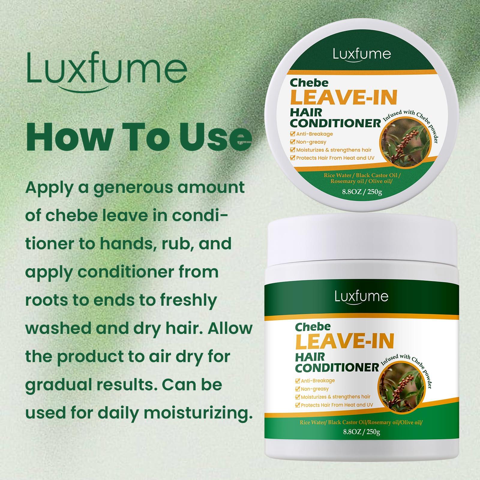 Luxfume Luxfume Chebe Leave-In Conditioner for Hair Growth and Shine - Rice Water Formula Moisturizes, Minimizes Breakage, and Adds Shine for Men and Women, 8.8 Oz