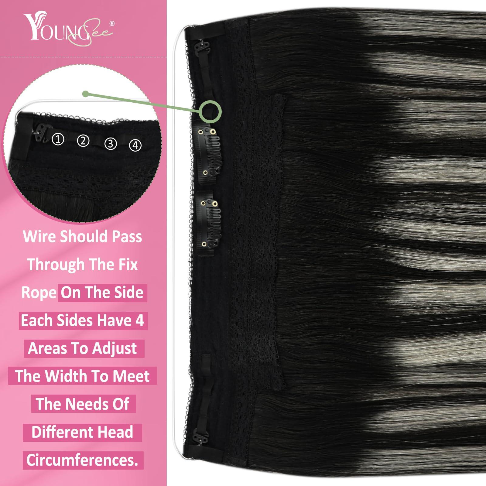 YoungSee YoungSee Wire Human Hair Extensions Ombre Black Wire Real Hair Extensions Black Ombre Silver Balayage Wire Couture Hair Extensions Black Hair Wire Extensions No Damage to Natural Hair 18Inch 80G