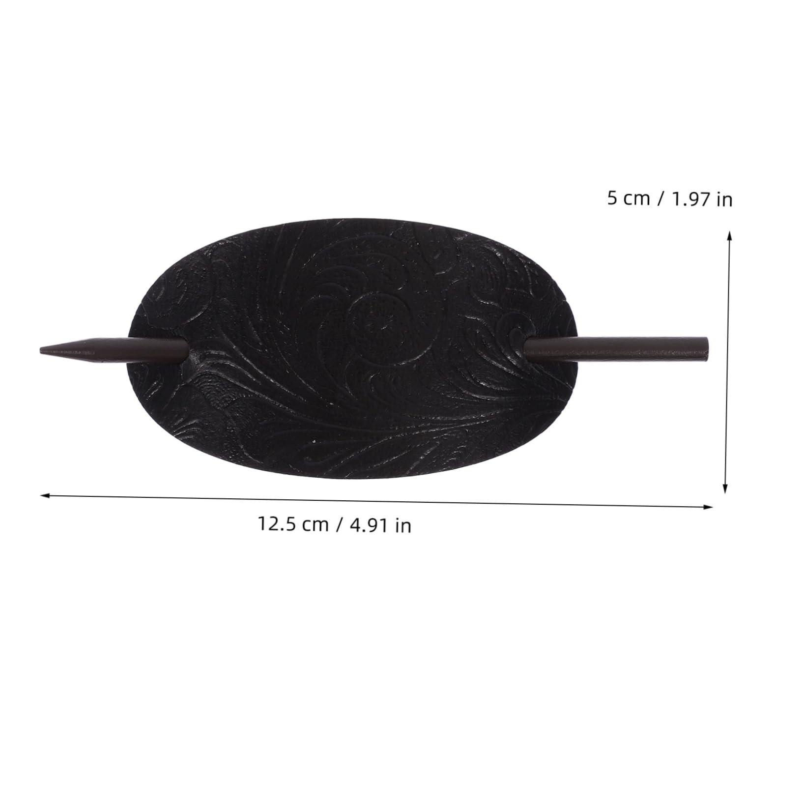 Didiseaon Didiseaon 3pcs Leather Hair Barrette Stick Black Hair Women Hair Accessories Stick Barrettes Oval Hair Clip