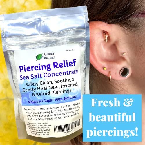 Urban ReLeaf Urban ReLeaf Piercing Relief Sea Salt Concentrate AFTERCARE 6 oz. Bag! Makes 90 Cups! Safely Clean, Soothe, Gently Heal Irritated & Keloid Bump Piercings. Dead Sea Salt, Tea Tree, Rosemary