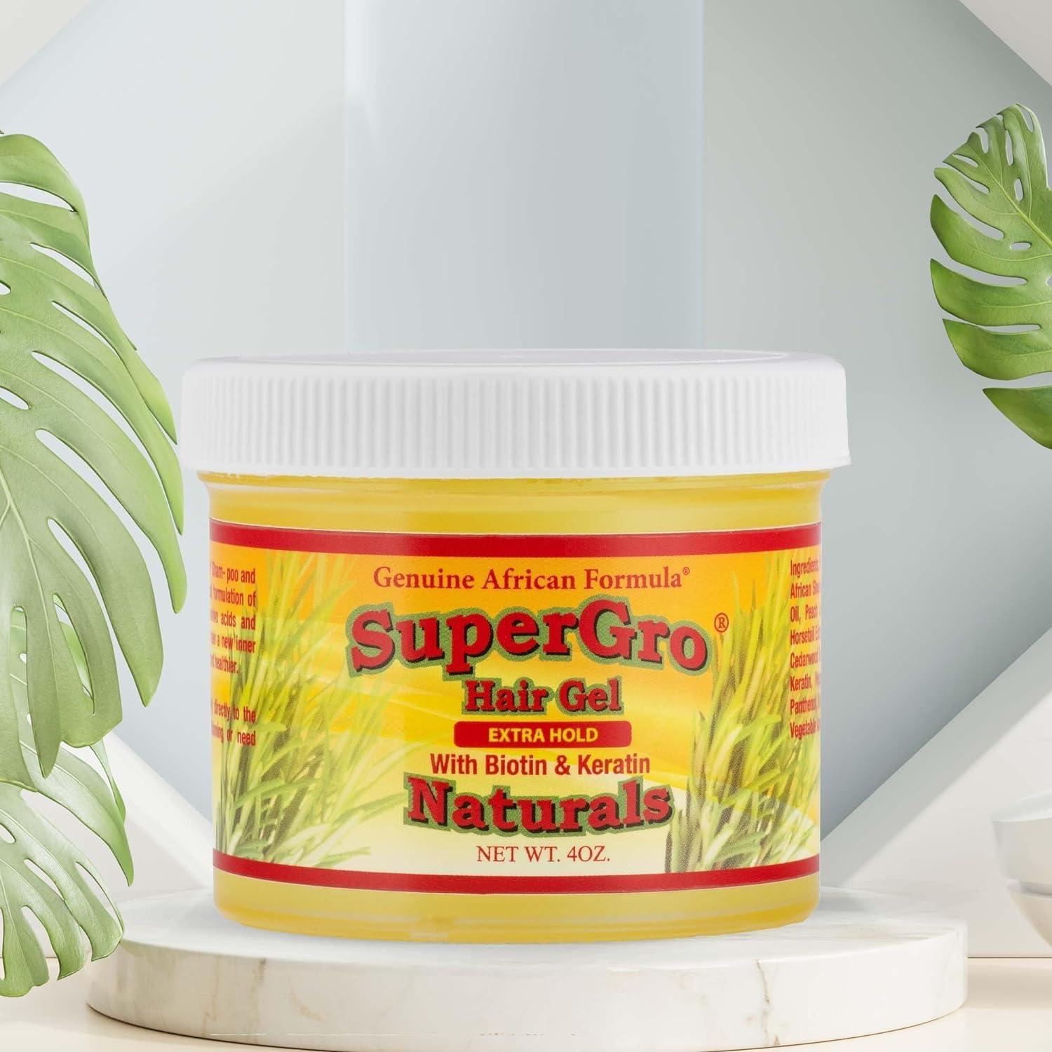 African Formulas SuperGro Hair Gel with Extra Hold - For Breading, Locking, Twisting, Retwisting, Styling - Natural Hair Gel for Nourishing, Shining for Silky, Wavy, Curly, Coily, Frizzy Hair - Hair Care Gel 4 oz
