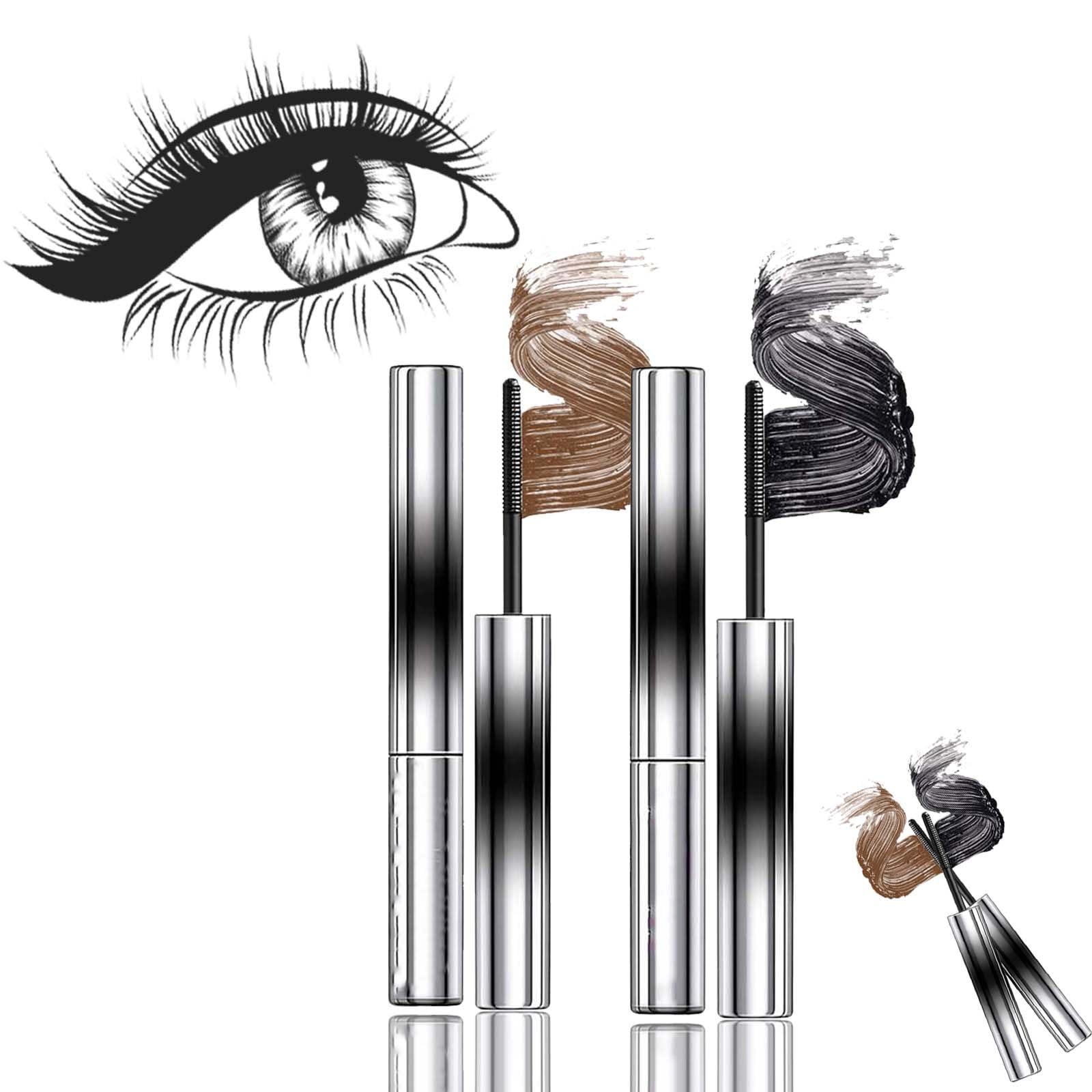 BACIOKIS Iron Wand Mascara,Bristleless Metal Rod Mascara3D Curling Eyelash Iron Mascara (Black+Brown)