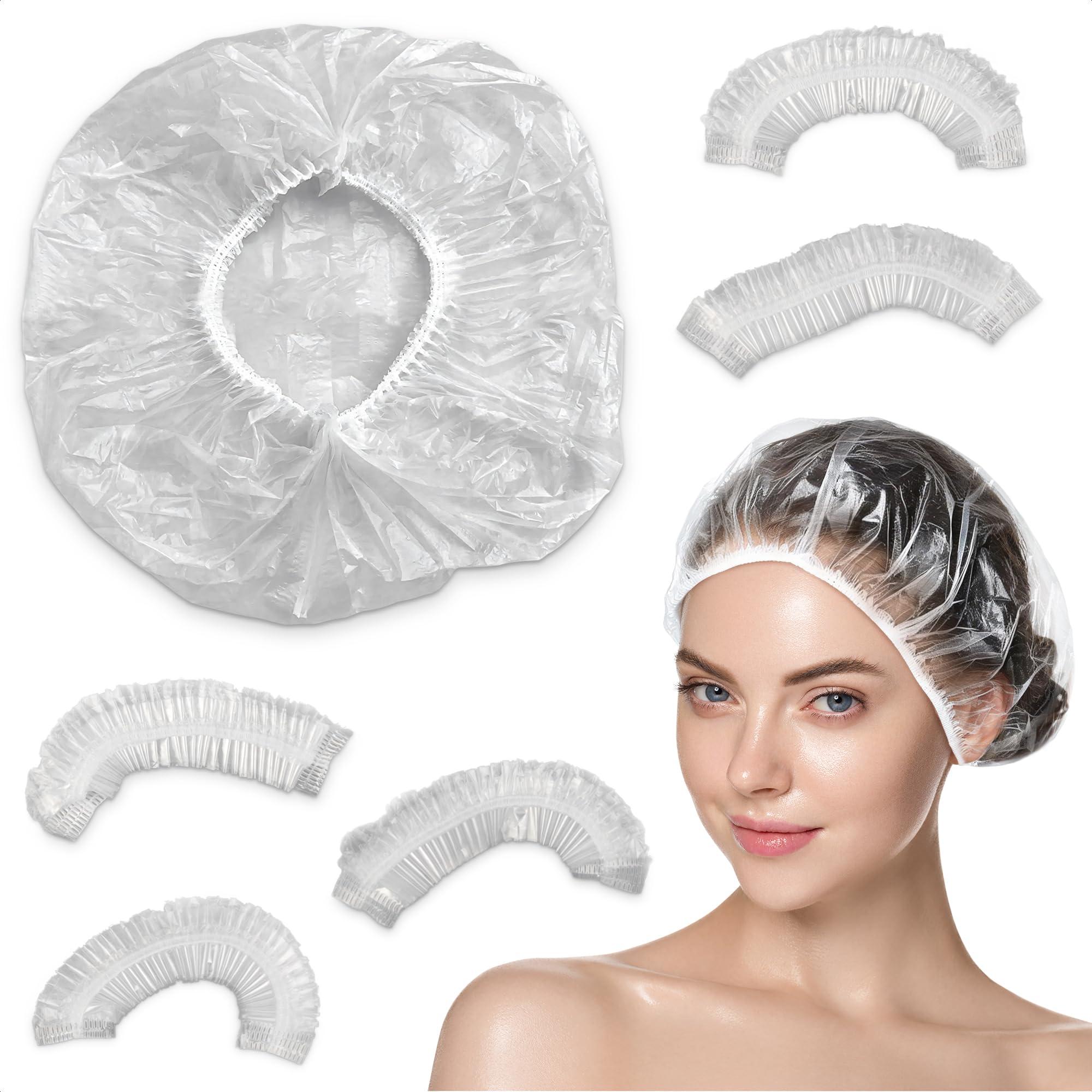 KETAR 100 Pcs Disposable Shower Caps for Women - Clear Shower Cap Reusable Waterproof Plastic Shower Cap Disposable Hair Cap for Shower - Plastic Hair Caps for Deep Conditioning Clear Shower Caps Disposable