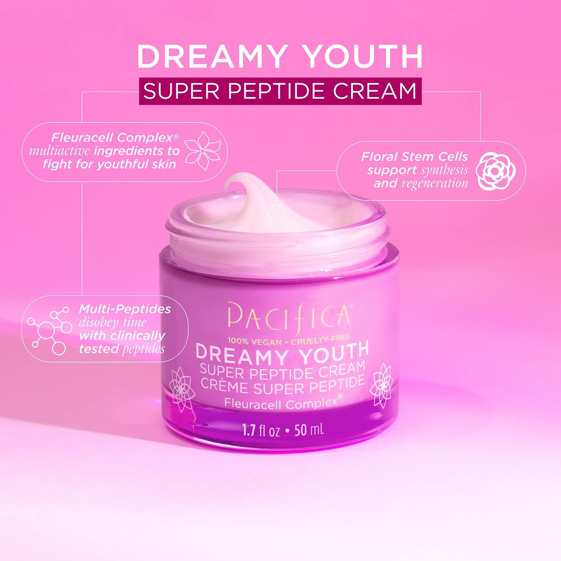 Pacifica Pacifica Dreamy Youth Super Peptide Cream Daily Anti-Aging Moisturizer with Concentrated Peptides & Floral Stem Cells, Hydrating Face Cream for Fine Lines & Wrinkles, Rejuvenates & Restores, Vegan
