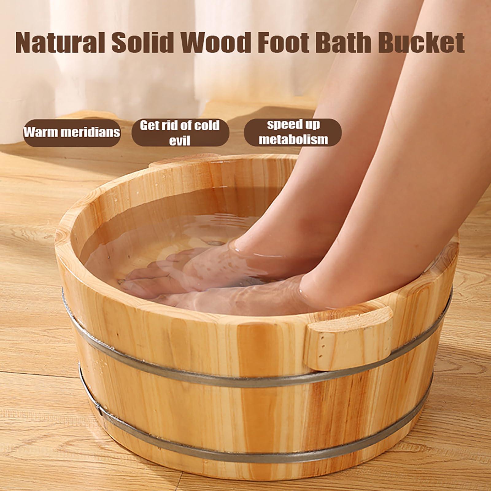 PAILON PAILON Wooden Foot Bath Bucket, Pedicure Bowl Foot Spa Massage Pedicure Barrels, Solid Wood Foot Tub for Soaking Feet, Seamless Splicing (1Pcs)