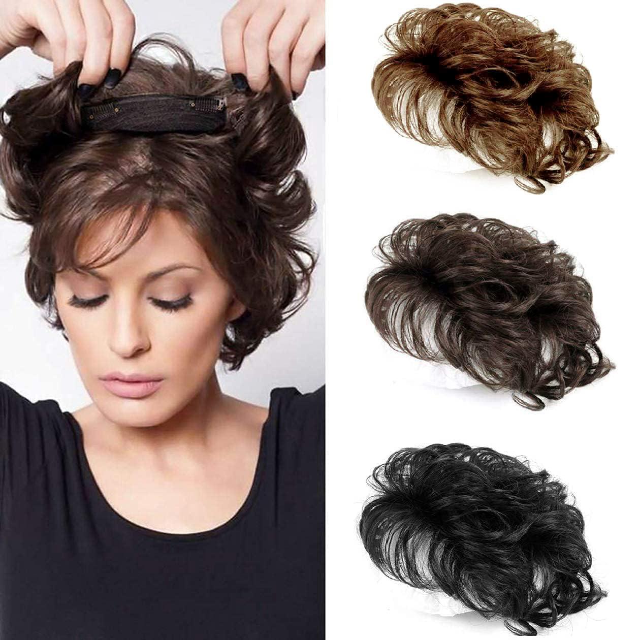 ICRAB ICRAB Women Short Human Hair Topper Closure Curly Hair Wiglet Hairpiece Clip in Top Hairpiece Natural Weaving Hair Replacement Hair Piece for Thinning Hair 13x14cm(Light Brown 6")