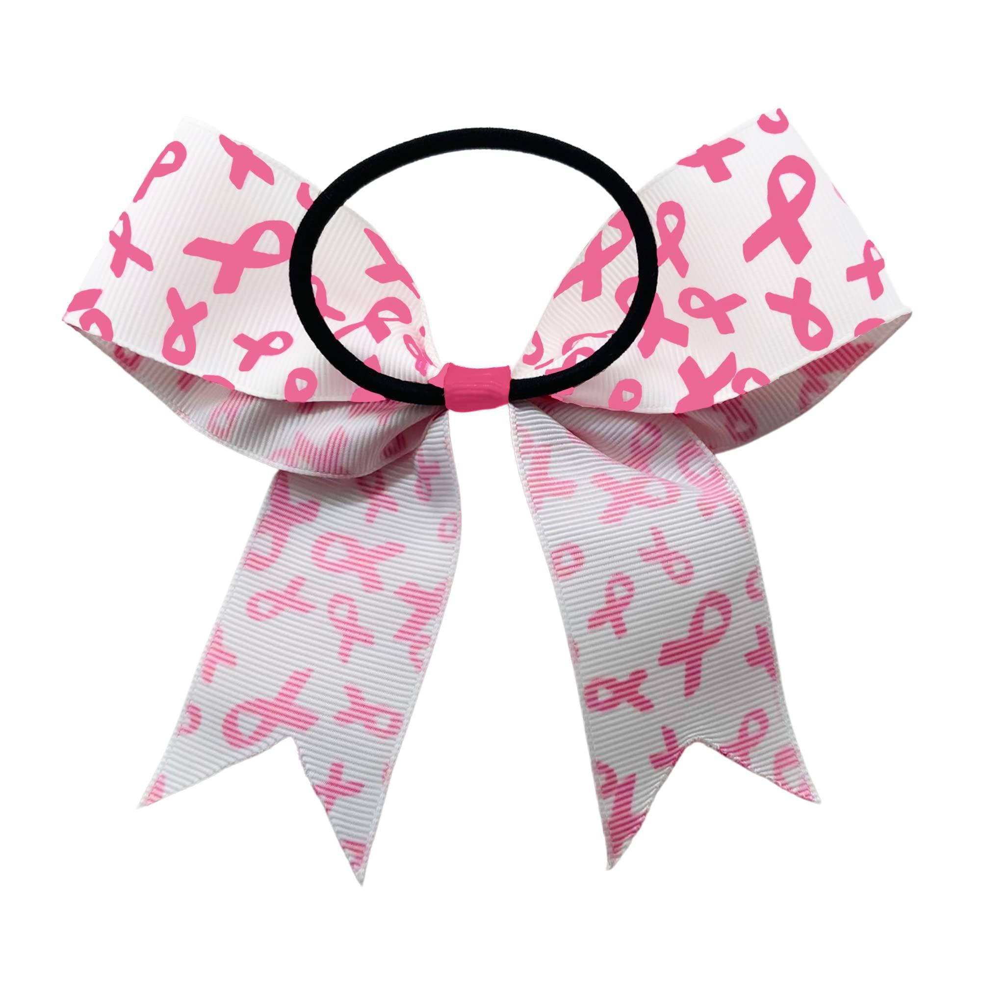 Fundraising For A Cause Pink Ribbon Hair Bows for Breast Cancer Awareness - Cheer Bows Ponytail Pink Hair Bows Pink Hair Ties for Girls, Cheerleader, Women Hair Elastic Bands, Pet Grooming - 25 Hair Bows