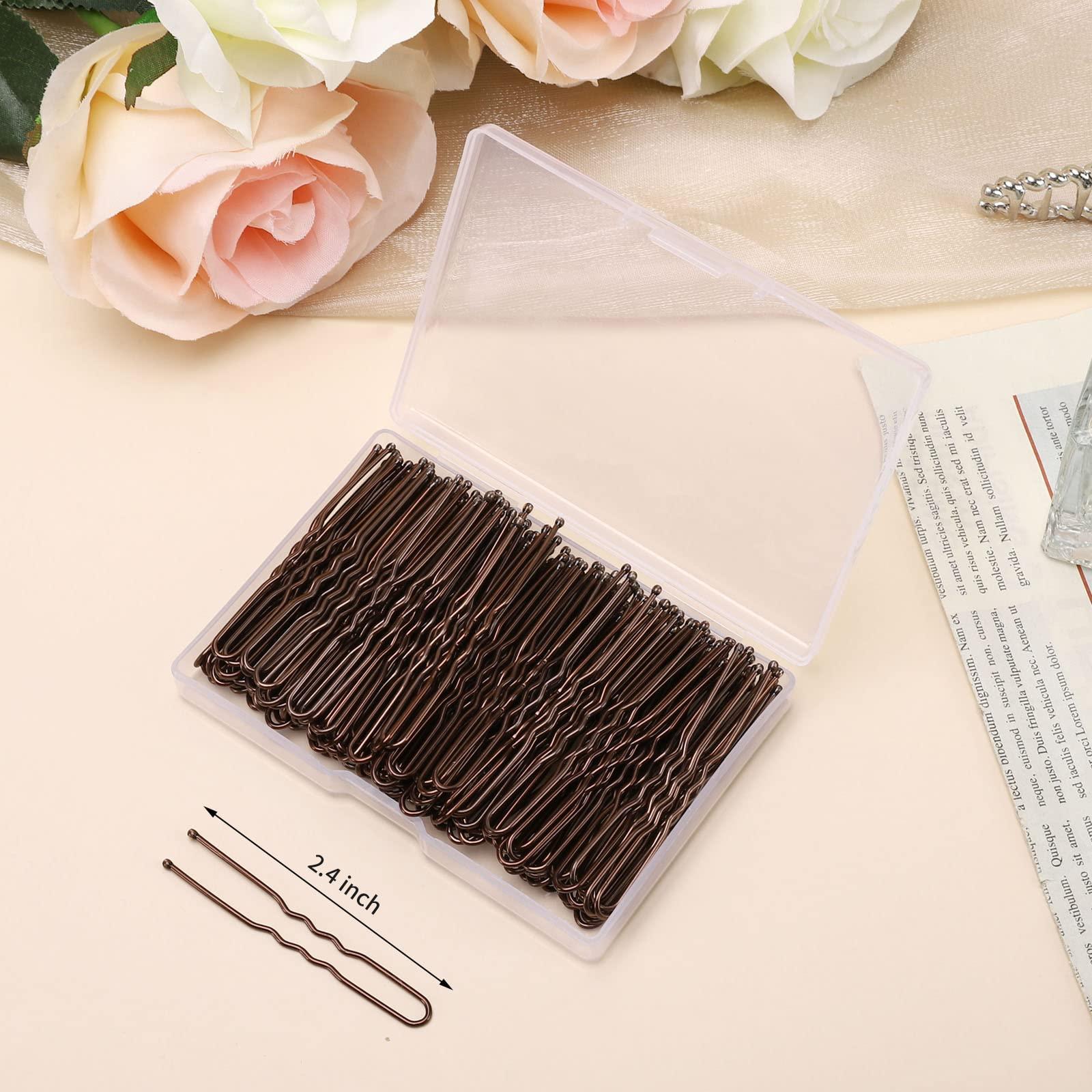 Cehony Cehony U Shaped Hair Pins, 200 Count Buns Waved Hair Pins for Updos with Box for Women Lady Girls Bobby Pins French Historical Hair Styling Pins Hair Accessories (Brown, 2.4 Inch)