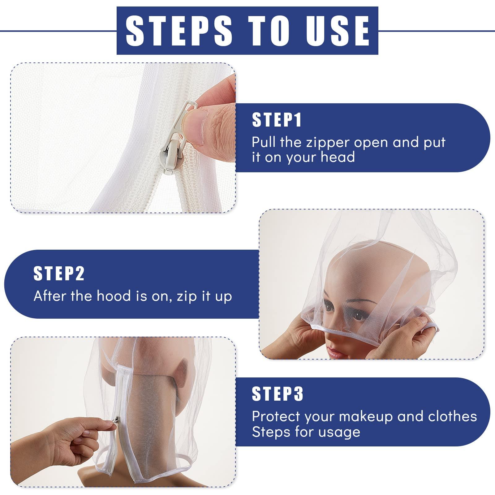 Flutesan Flutesan 3 Pieces Makeup Protector Hood Nylon Chiffon Makeup Hood Zipper Closure Makeup Face Cover for Women Beauty Weddings(White)